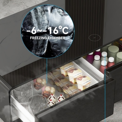 Arredamento primario per soggiorno Tavolo da caffè in metallo con cassetto congelato e tetto in vetro temperato