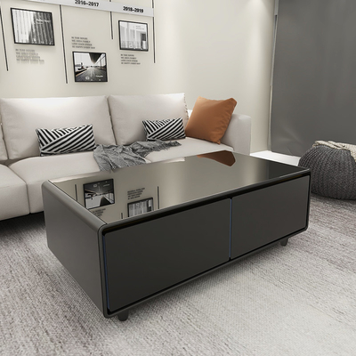 Tavolo da caffè intelligente in legno in vetro in acciaio inossidabile con lettore audio e porta di ricarica USB