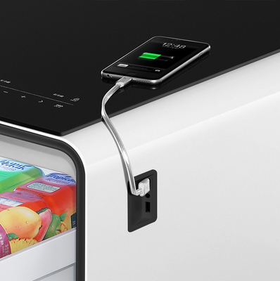 Tavolo da caffè in vetro moderno con ricarica e raffreddamento wireless Tavolo laterale a doppio cassetto