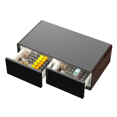 Carica wireless Tavolo in vetro temperato con doppio cassetto frigorifero Luce LED 220V 60W