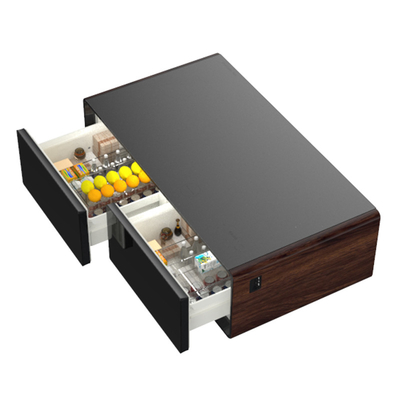 Carica wireless Tavolo in vetro temperato con doppio cassetto frigorifero Luce LED 220V 60W