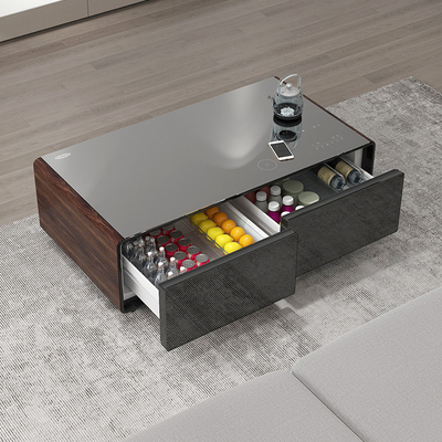 Migliora il tuo soggiorno con questo tavolo da caffè con lettore musicale integrato e caricabatterie USB