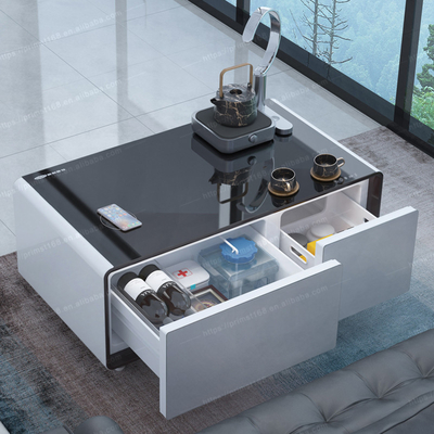 Tavolo da caffè intelligente multifunzione con ricarica wireless e frigorifero a compressione