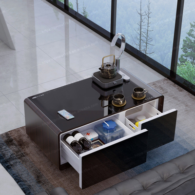 Tavolo da caffè intelligente multifunzione con ricarica wireless e frigorifero a compressione