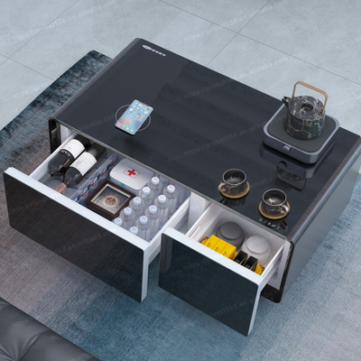 Tavolo da caffè intelligente multifunzione con ricarica wireless e frigorifero a compressione