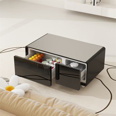 Tavolo da caffè in legno bianco con design più fresco e ricarica wireless 93L 2 cassetti