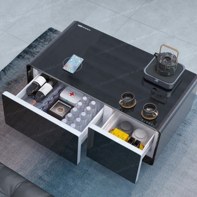 Tavolo da caffè in legno bianco con design più fresco e ricarica wireless 93L 2 cassetti