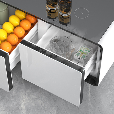 Ricarica wireless Tavolo da caffè intelligente con 65 litri di frigorifero e doppia porta in vetro
