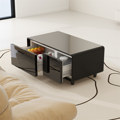 Frigorifero per tavolo da caffè intelligente con cassetto di vetro per ricarica wireless e mini bar