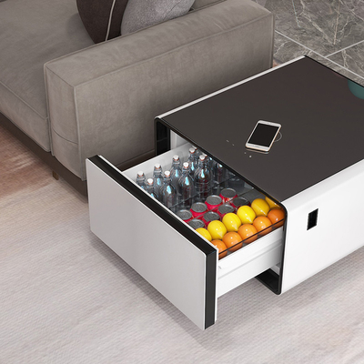 2024 Mobile multifunzione per tavolo da caffè intelligente con mini frigorifero e ricarica wireless