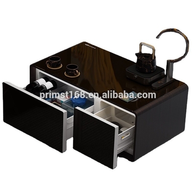 Tavolo da caffè pieghevole in salotto con caricabatterie wireless e frigorifero con due porte USB