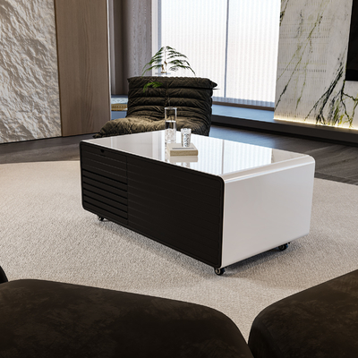 Smart Furniture Tavolo da caffè con logo stampato su vetrina e 2 cassetti frigoriferi