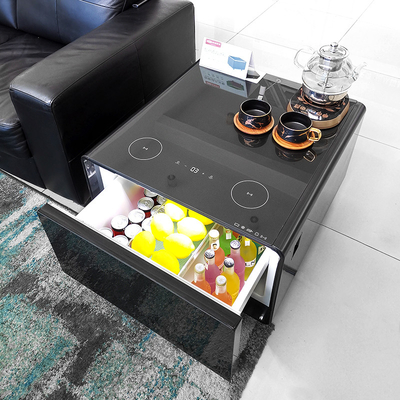 Tavolo da caffè multifunzione con cassetto di raffreddamento carica wireless e lettore musicale