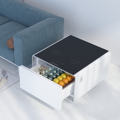 Mini tavolo da caffè con cassetto di raffreddamento e capacità di ricarica wireless