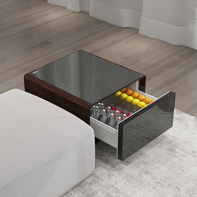 Modernizza il tuo soggiorno con questo tavolo touch screen intelligente mini frigorifero e caricabatterie