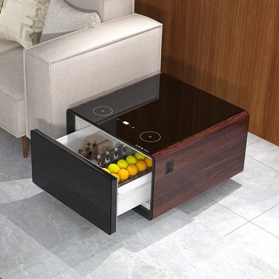 670*704*457mm Modern Design Style Tavolo di fianco in vetro temperato con cassetti del frigorifero