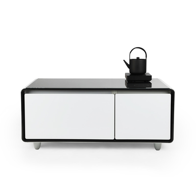 Tavolo per mobili intelligenti con mini frigorifero con cassetto congelato da 28 litri e ricarica wireless