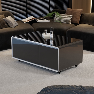 Ricarica wireless Tavolo da caffè moderno con mini frigorifero mobili da living in acciaio inossidabile